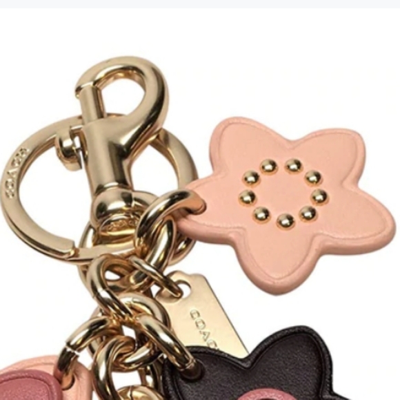 Coach Wildflower Bag Charm Key Chain 3D Leather Gold Chain Pink Multi Colors NWT - Picture 7 of 12